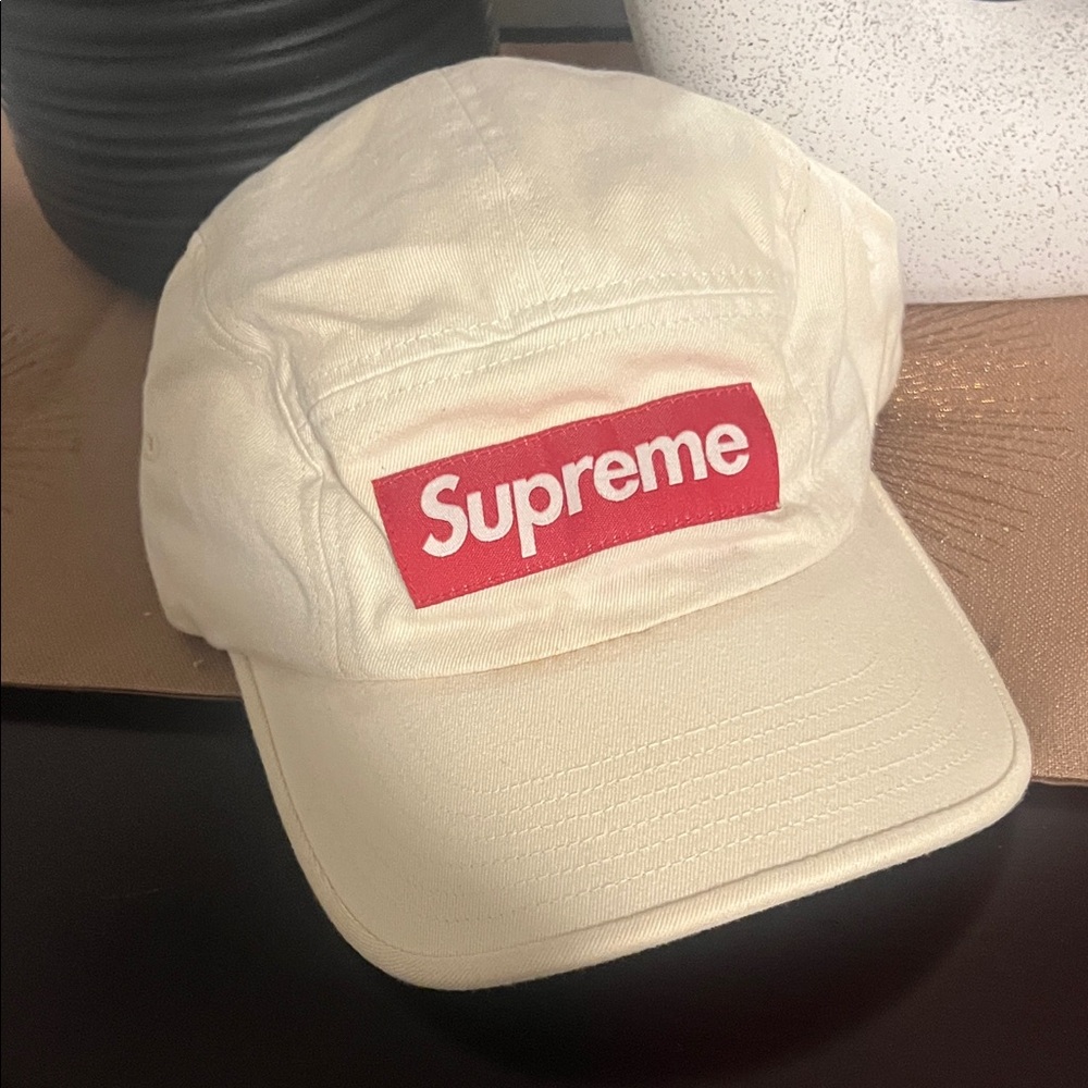 Supreme Off-White Cap with Red Logo